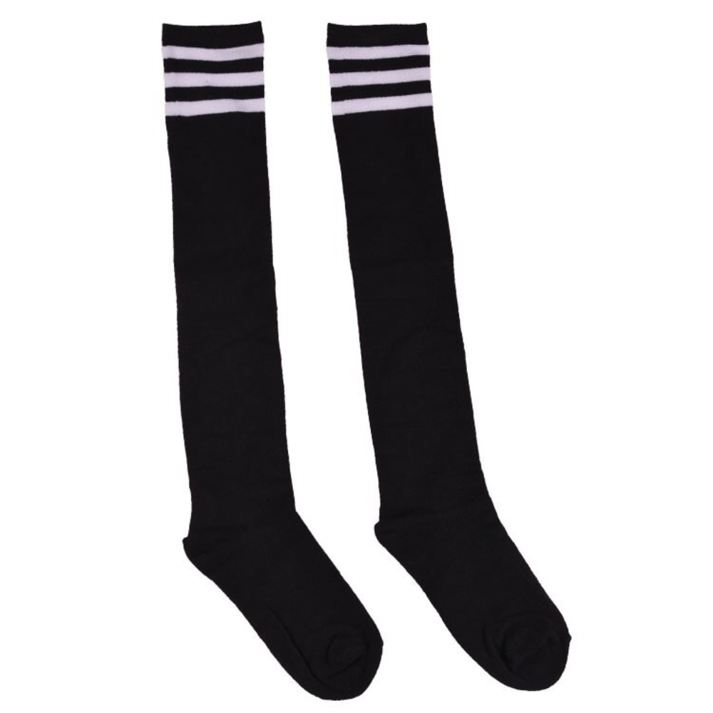 New Black & White Striped Over the Knee High Socks - Picture 6 of 8